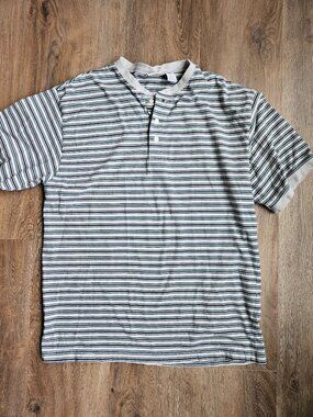 Vintage 90s Henley Style Men's Short Sleeve Striped Shirt Size L